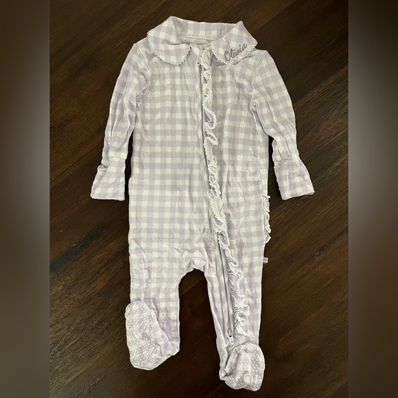 Caden Lane Lavender Checkered Kids Footie “Olivia” - Picture 1 of 4